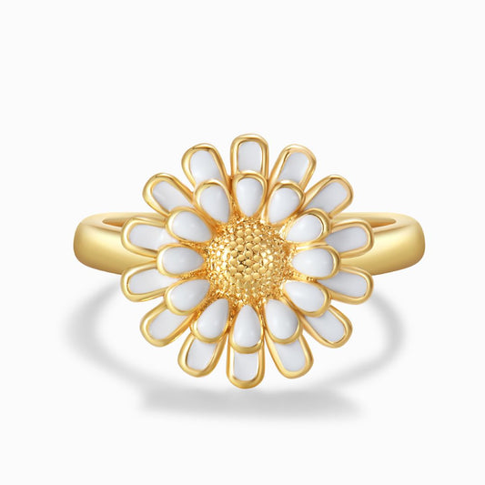 Colored Sunflower Adjustable Ring - White on a white background